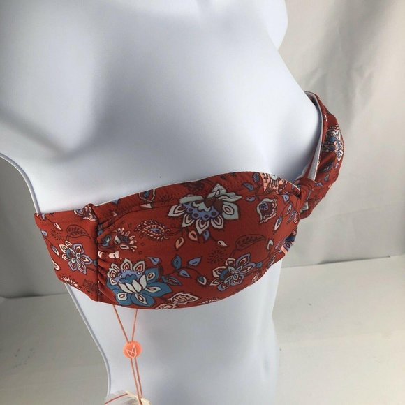 Women Medium MINKPINK Lucia Red Floral Bandeau Bikini Top - Picture 2 of 8